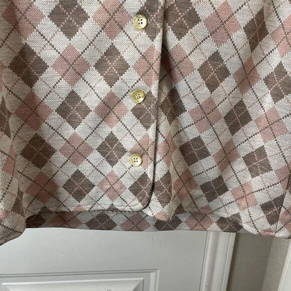 Center Stage Vintage Button Up Sleeveless Vest Argyle Pink Diamond Womens Size S - Picture 3 of 8